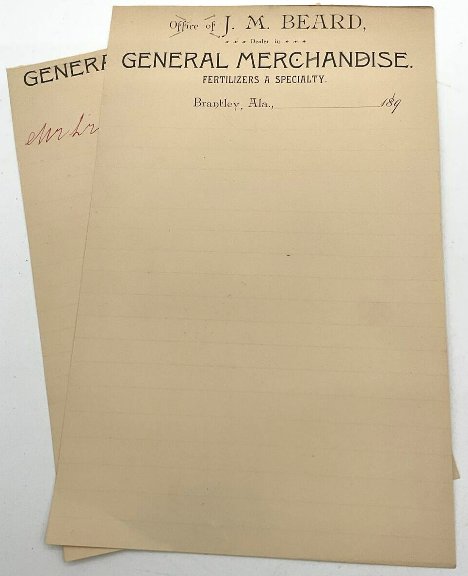 Antique 1890s Letterhead Ephemera JM Beard General Merchandise Brantley AL Paper