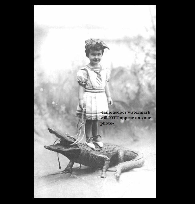 Vintage Alligator Girl Leash PHOTO Freak Scary Creepy Weird Odd Circus Act