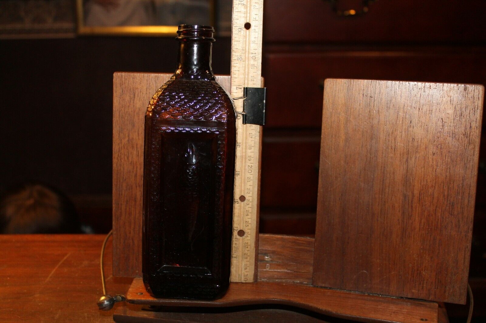 Antique McKesson\'s Cod Liver Oil Amber Embossed Bottle Fish McKesson