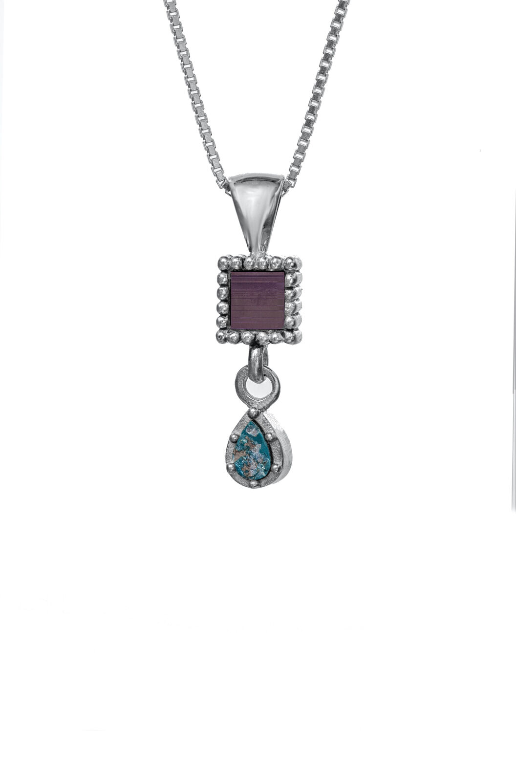 Jerusalem Nano Bible Torah Pendant with Drop of Roman Glass Necklace Silver 925