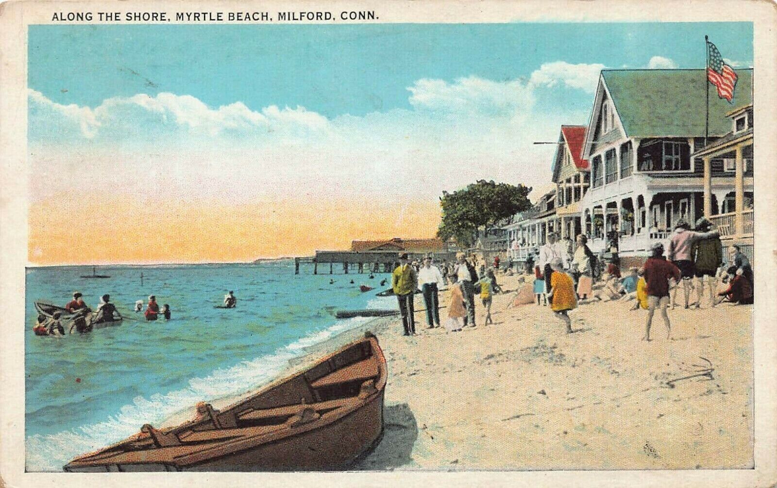 Along the Shore, Myrtle Beach, Milford, CT., Early Postcard, Used in 1931