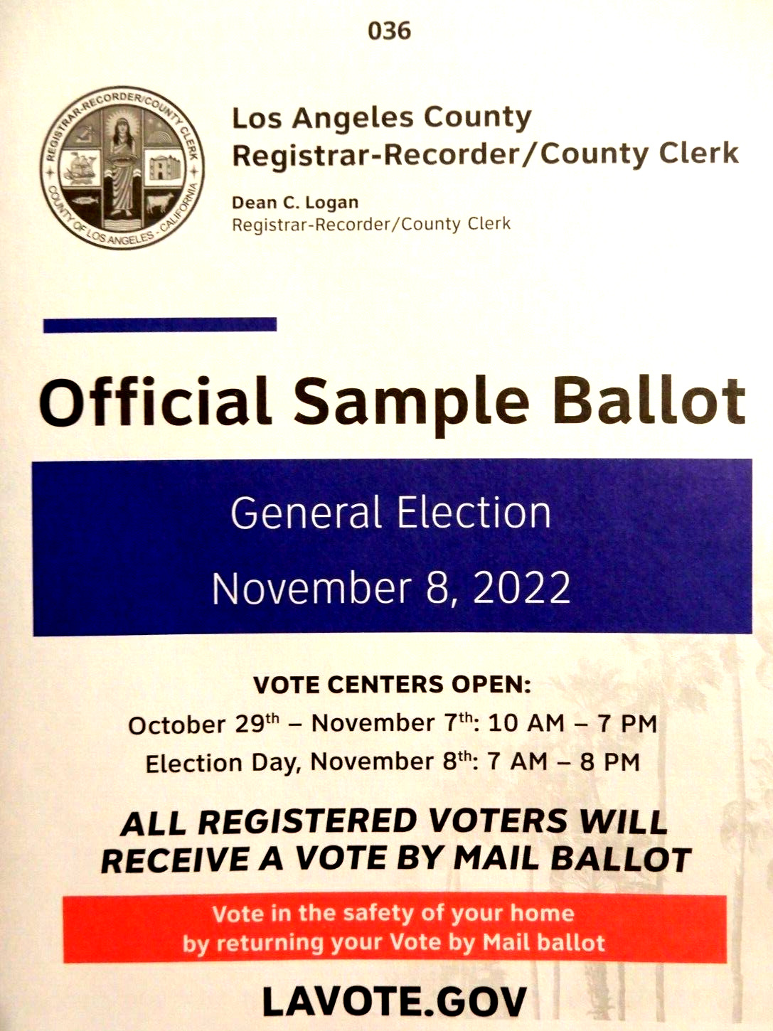 OFFICIAL SAMPLE BALLOT GENERAL ELECTION 2022 Los Angeles County CALIFORNIA VOTE
