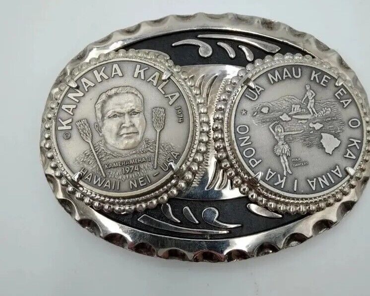 HAWAII Vintage Hawaiian Coin  Belt Buckle: Kanaka Kala Medals Token W/COA Mint