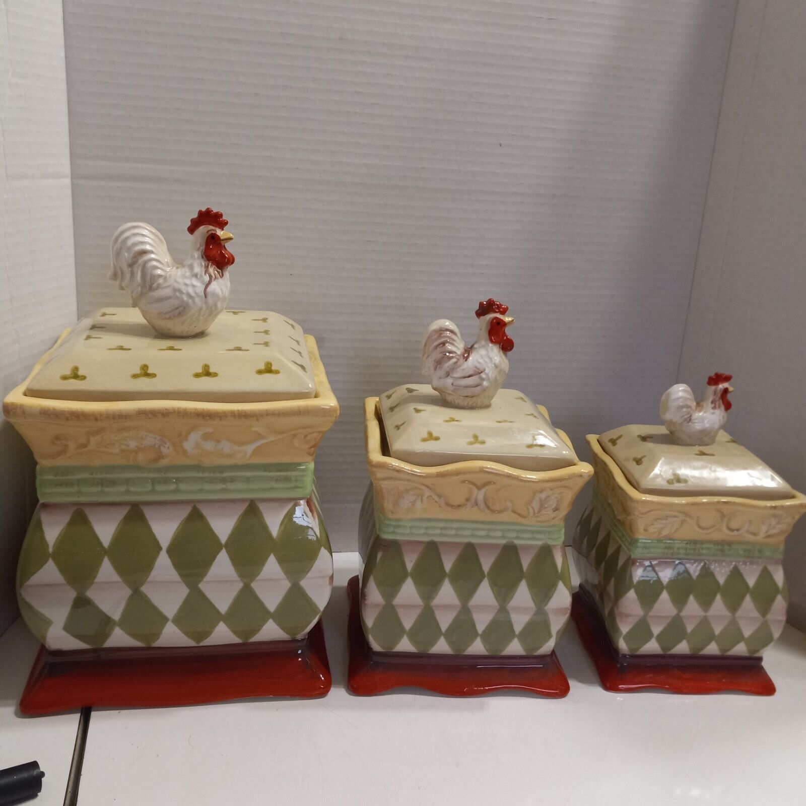 COTTAGE ROOSTER By Jay Set Of Three (3) Ceramic Canisters Set