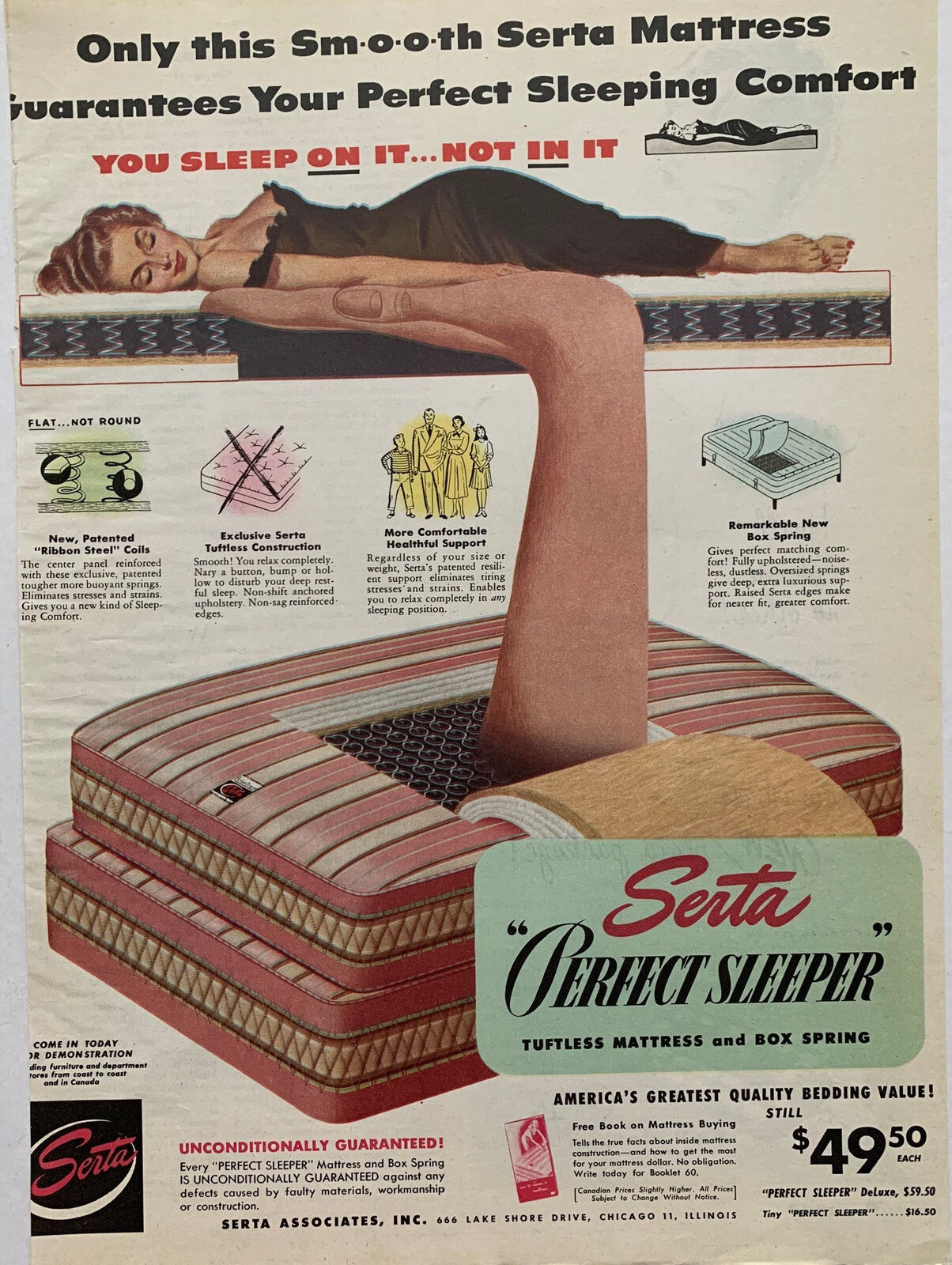 Vintage 1940s Serra Mattress and Box Spring Bed Ad