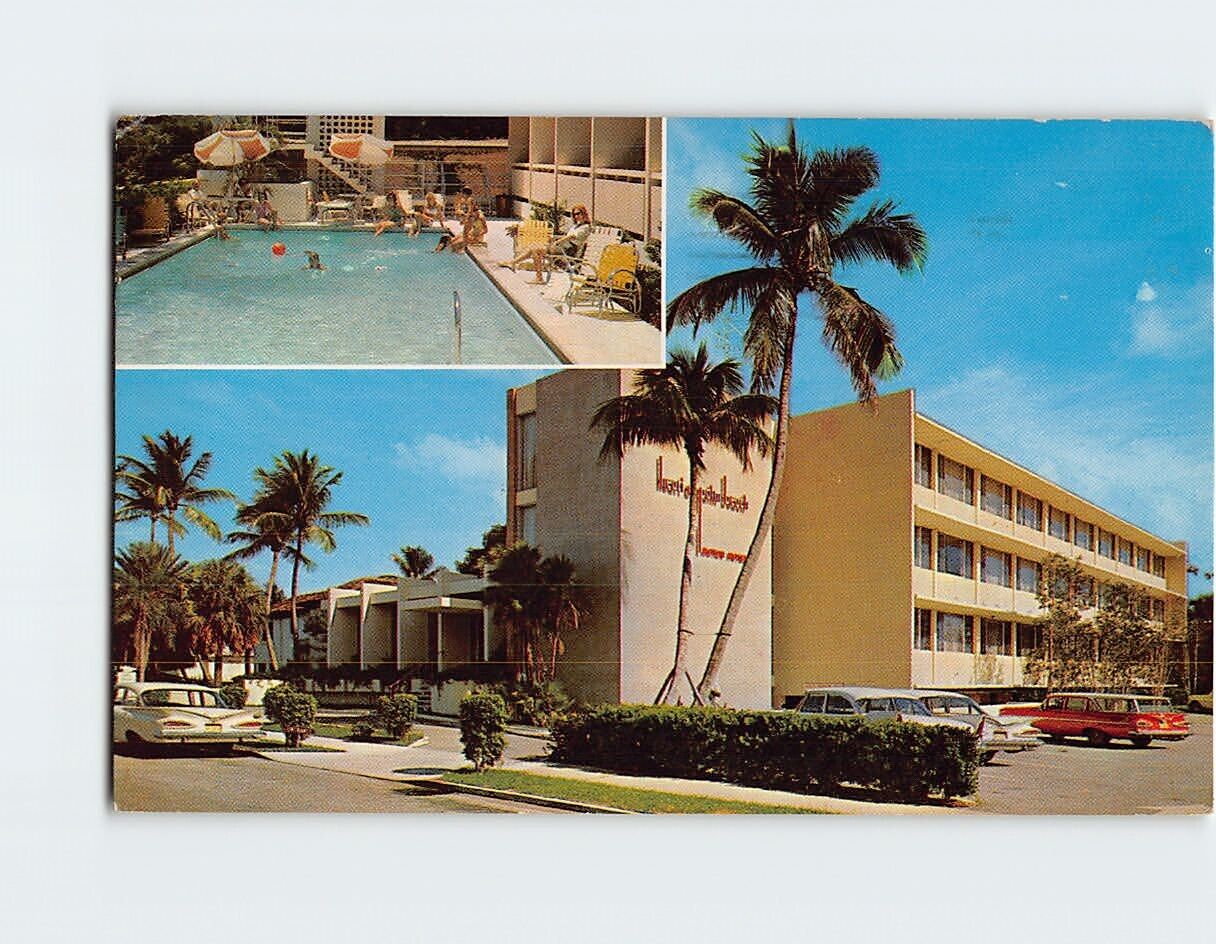 Postcard Heart of Palm Beach Motor Hotel Palm Beach Florida USA