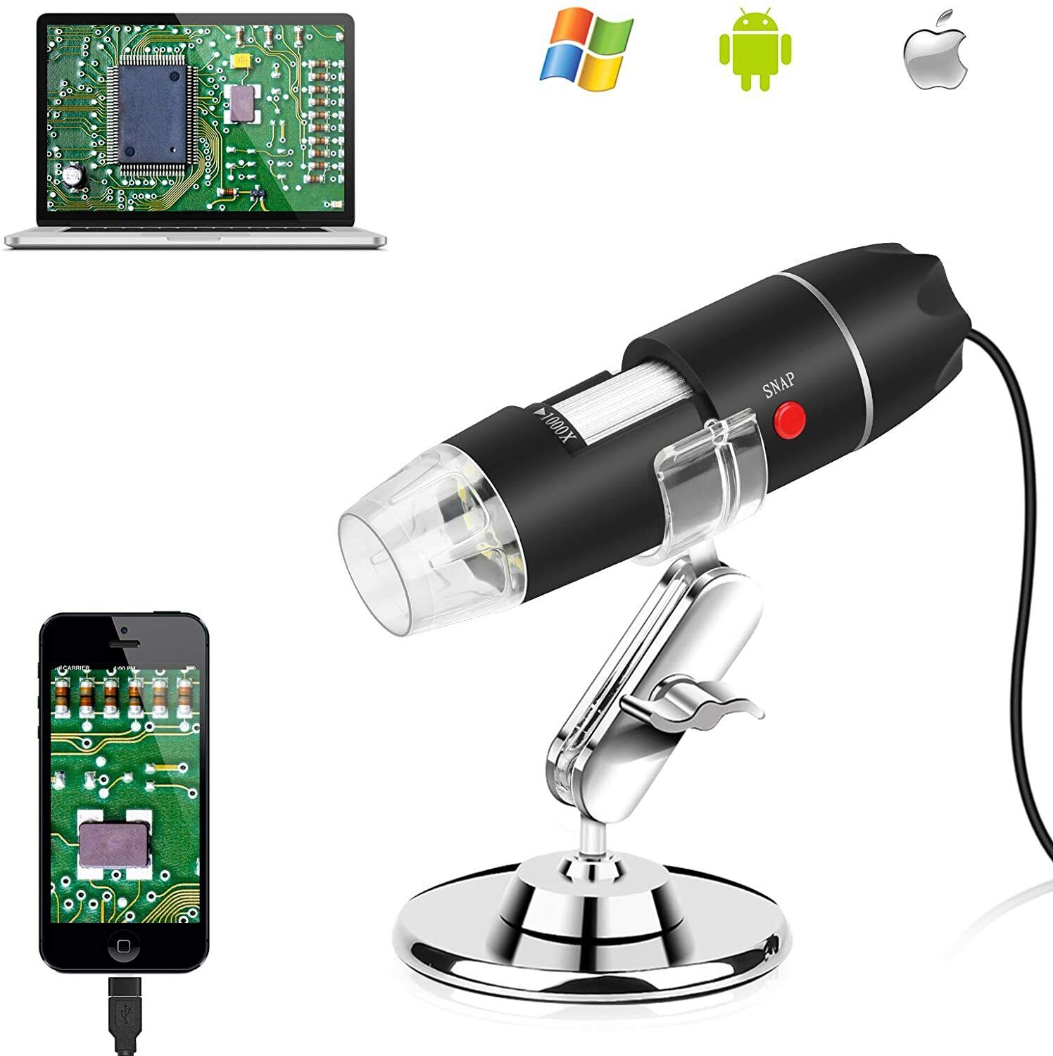 40X to 1000X USB Digital Microscope Magnifier Endoscope Camera for Phone Laptop