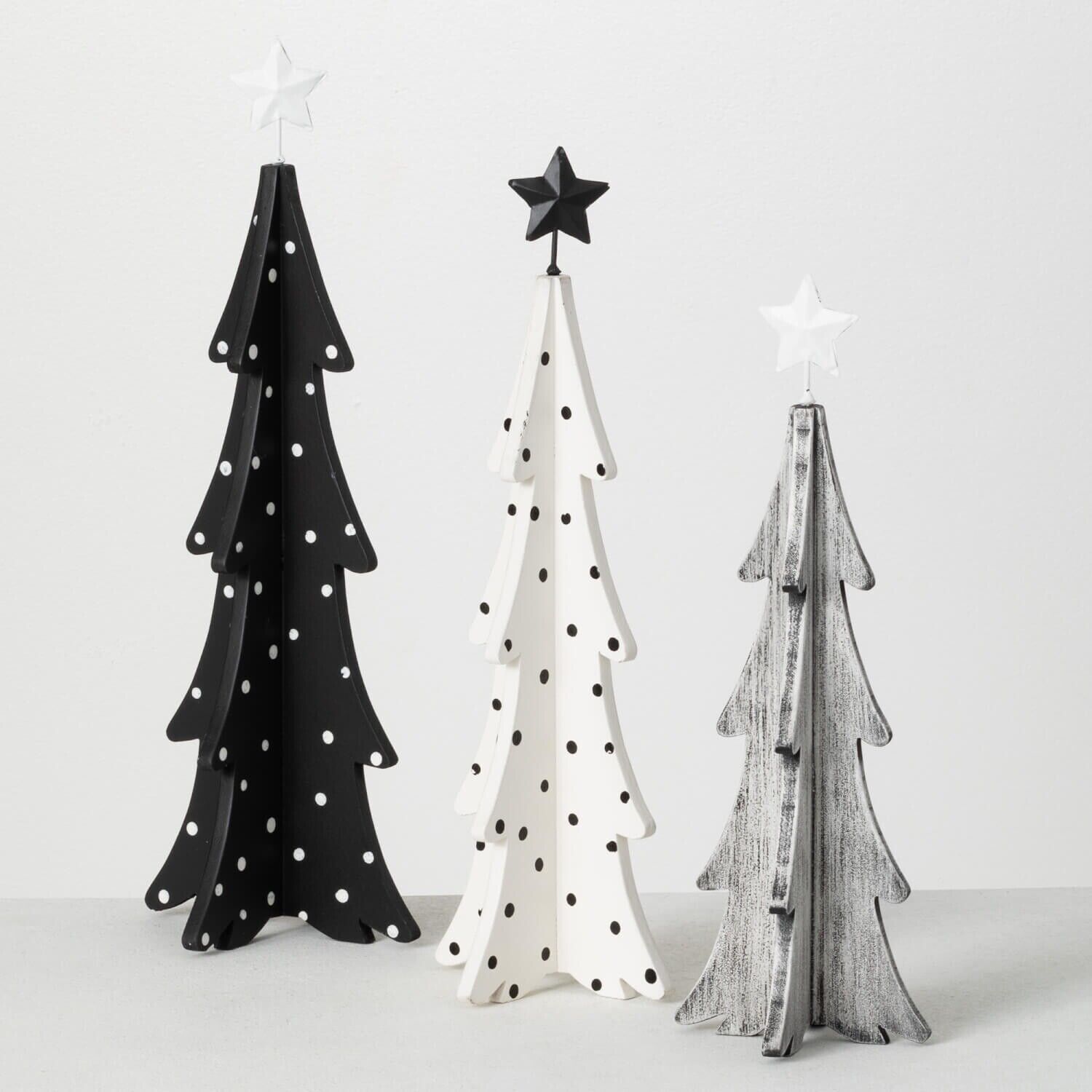 Black & White Christmas Tree Wood Table Mantle Glamour Decor 14-18\