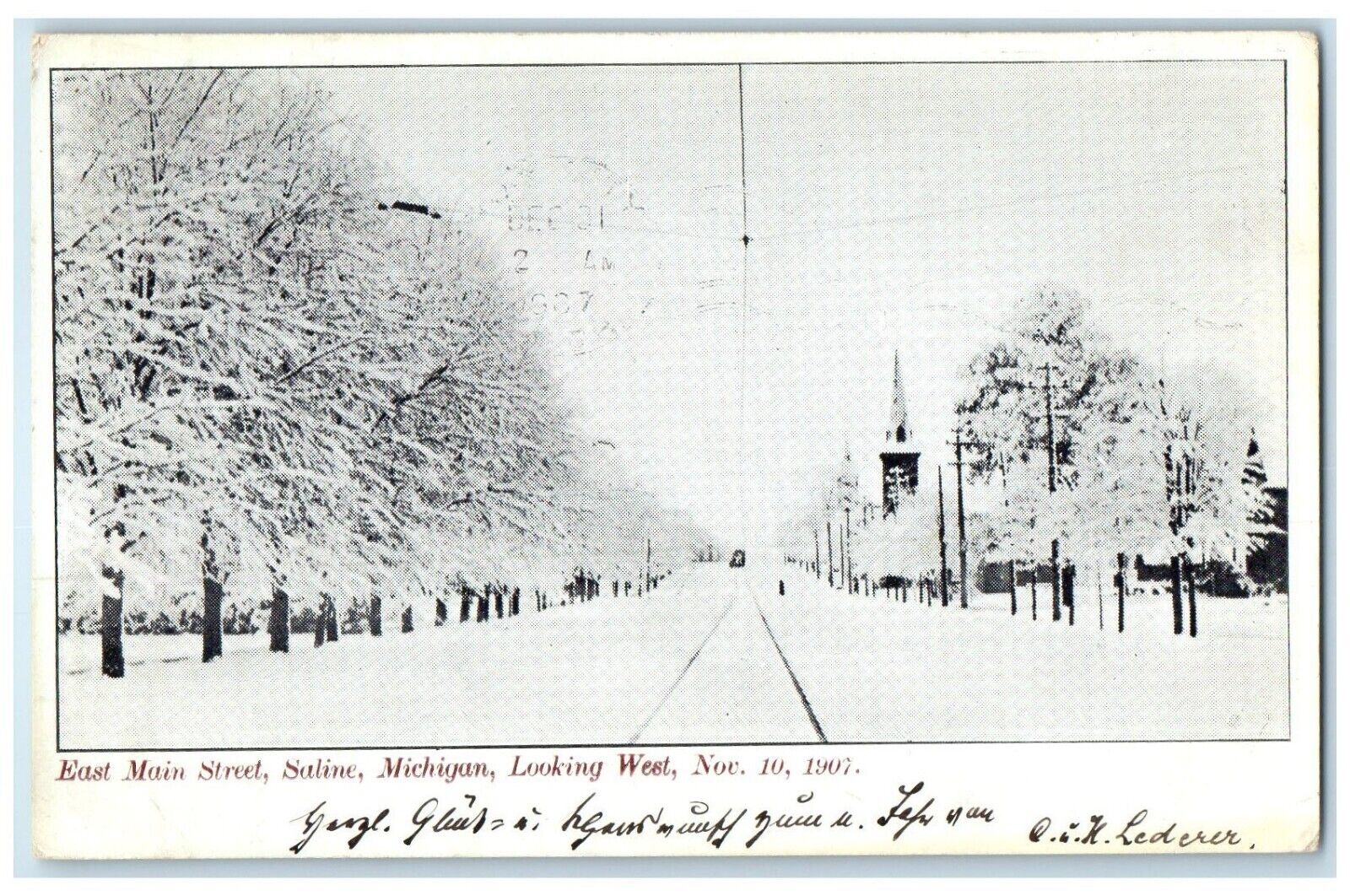 c1905 Saline Michigan MI, East Main Street Looking West Posted Antique Postcard