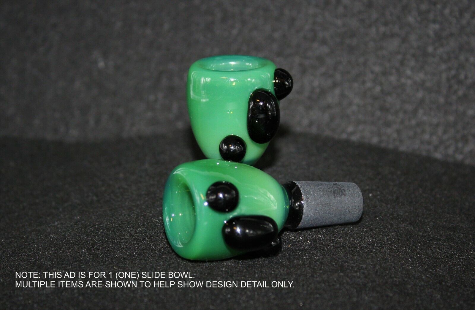 14mm LUCKY GREEN Slide Bowl w/Black Grips Tobacco Glass Slide bowl 14 mm male