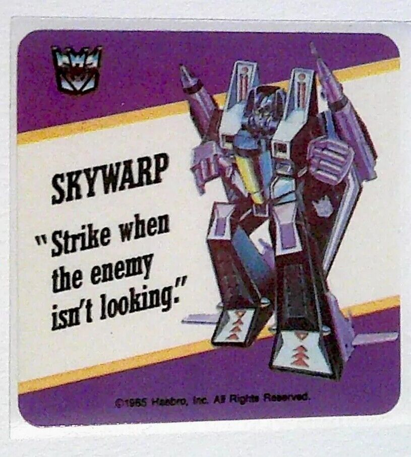 Mint Rare 1985 Hasbro SKYWARP Transformers cards Moto Sticker