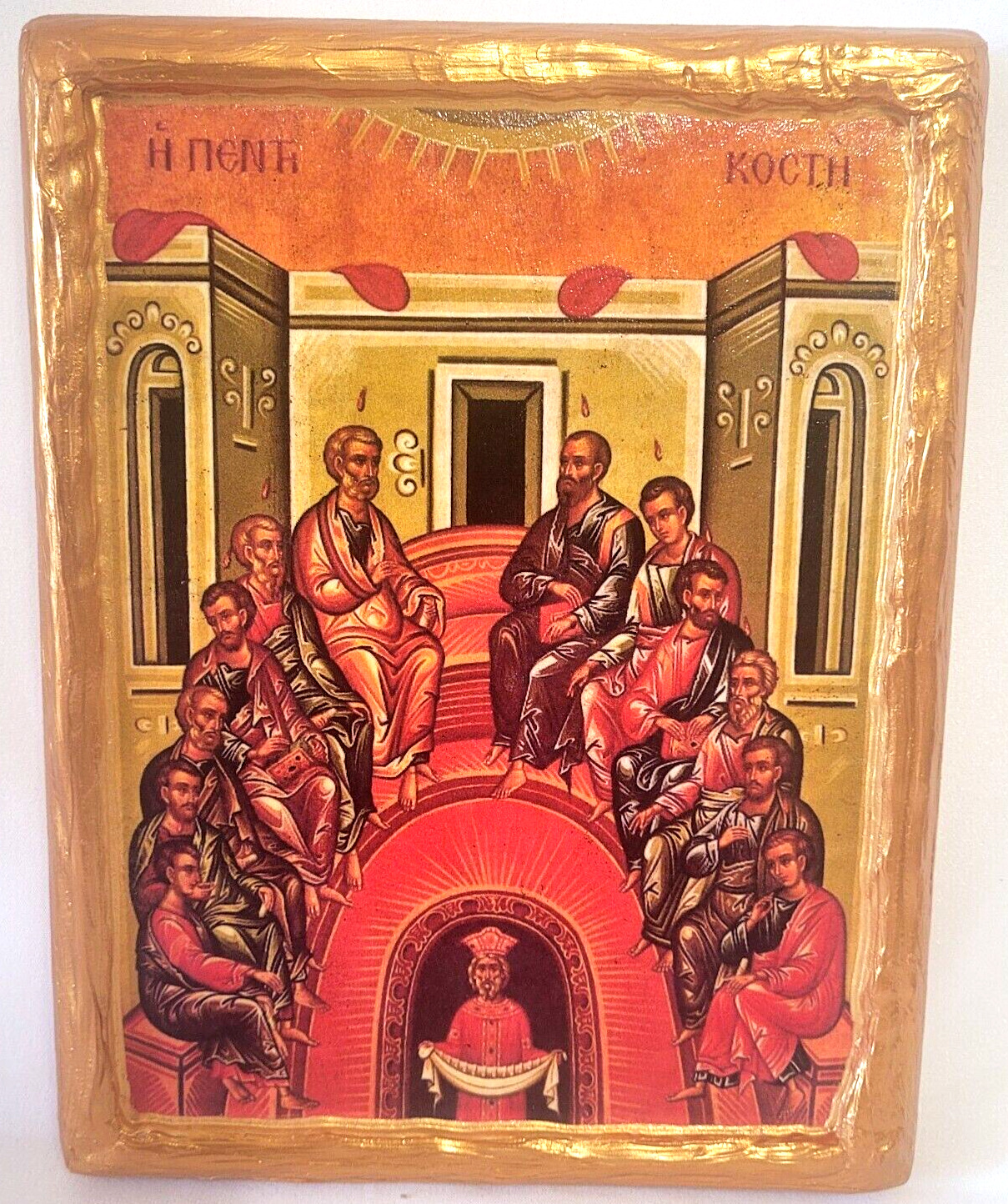 Pentecost Descent of The Holy Spirit Byzantine Greek Orthodox Icon on Wood 144pt