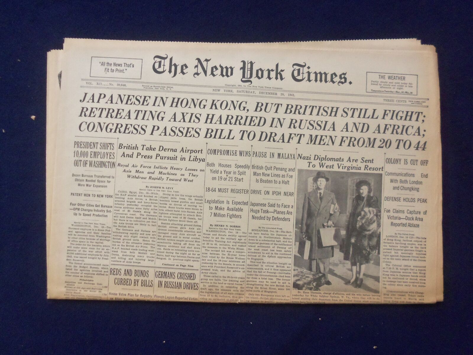 1941 DEC 20 NEW YORK TIMES - JAPANESE IN HONG KONG, BRITISH STILL FIGHT- NP 6485