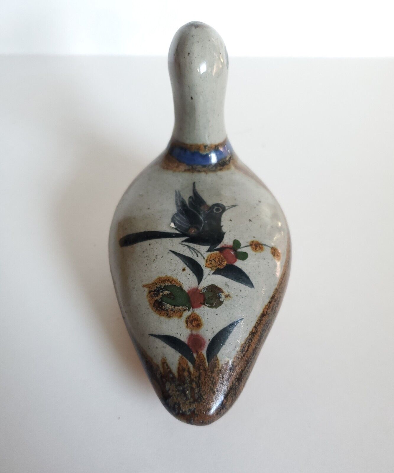 Vintage Tonala Hand Painted Art Pottery Duck Mexico Folk Art Signed 