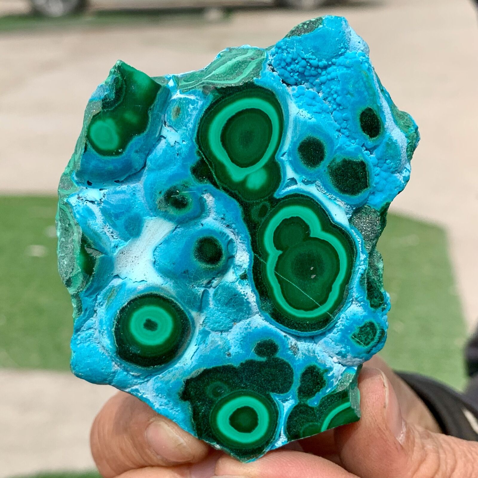 204G Natural Chrysocolla/Malachite transparent cluster rough mineral sample