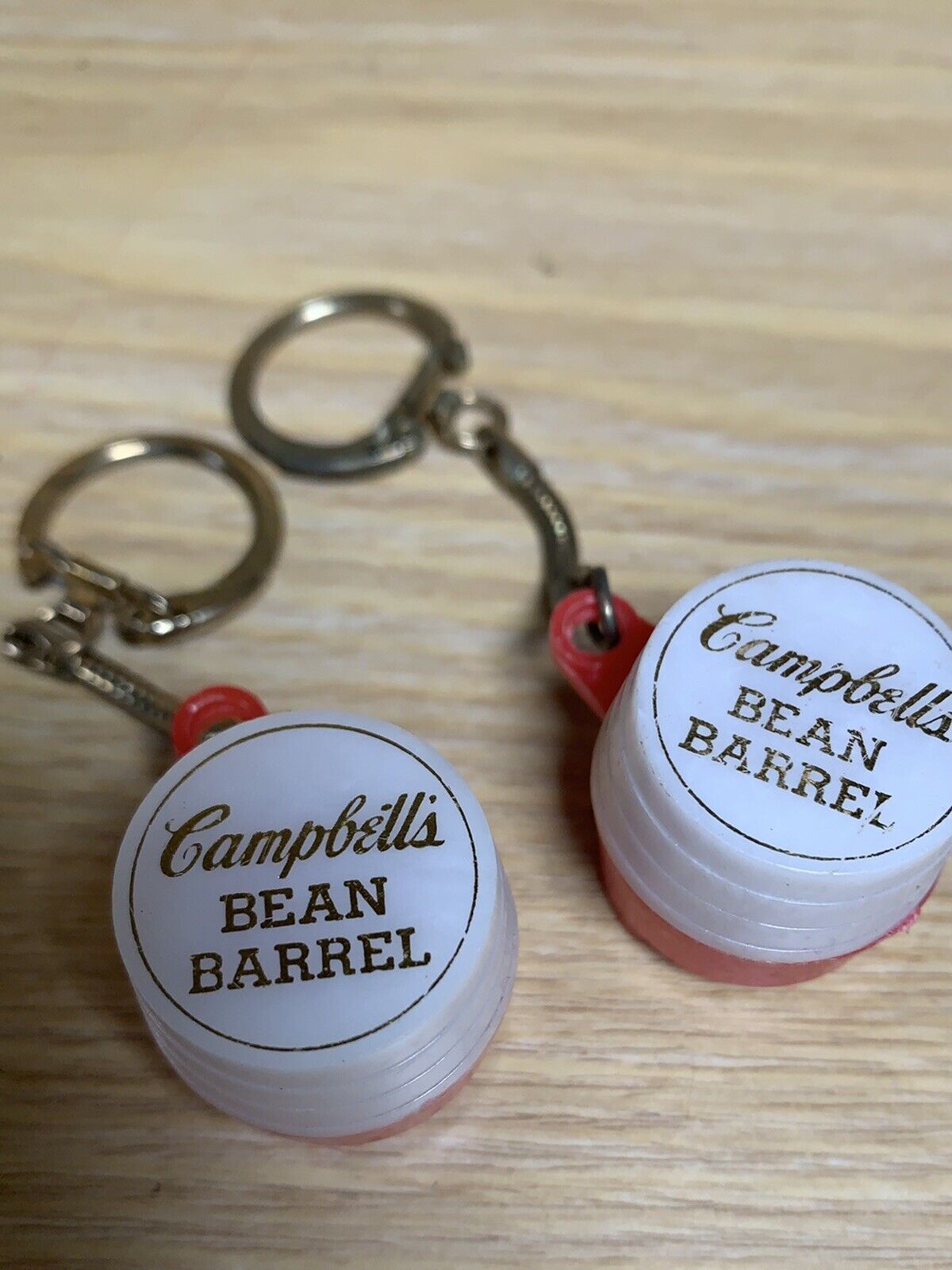 Vtg Campbell's Bean Barrel Advertising Coin Holder Key Chain LOT OF 2
