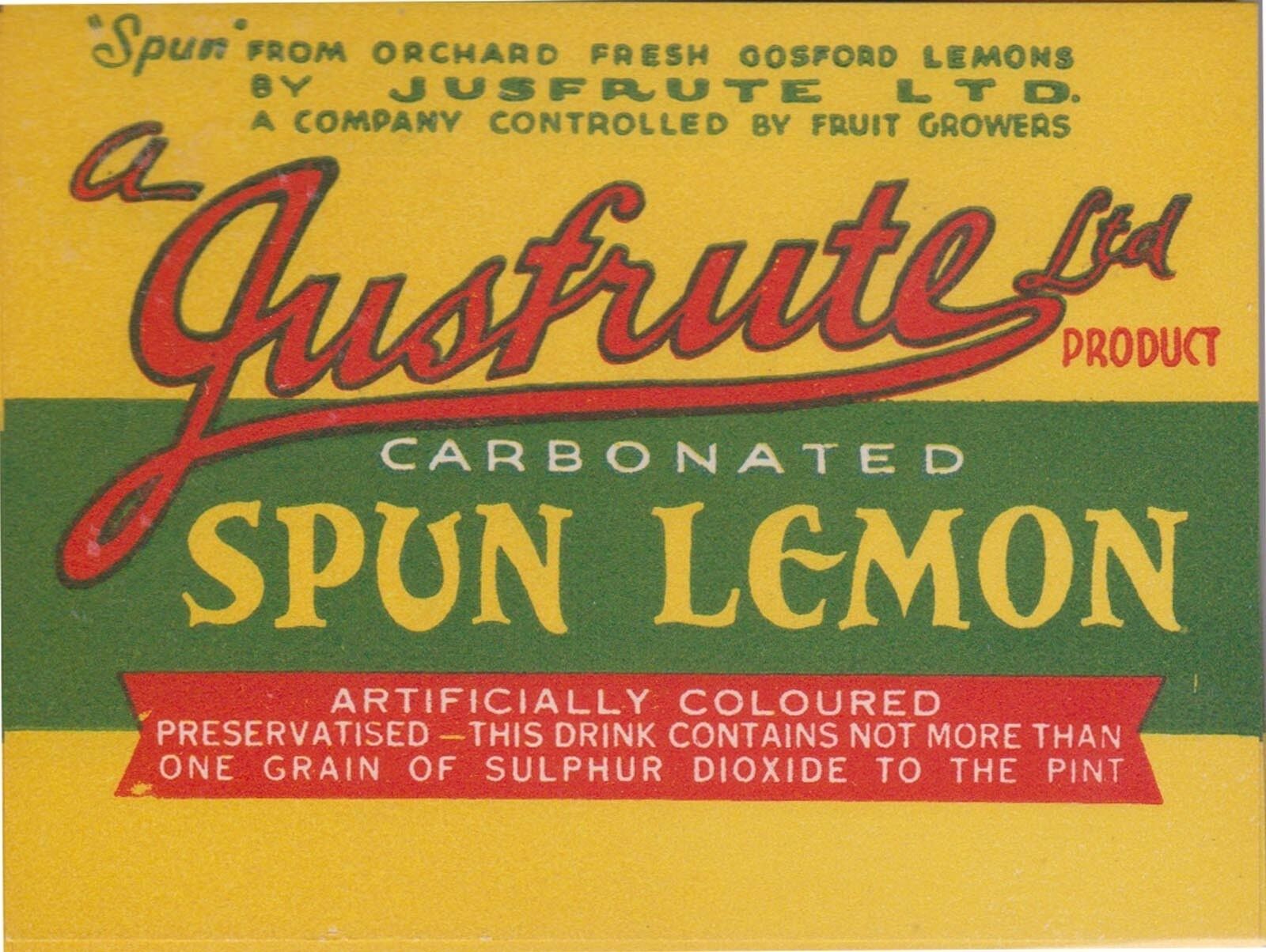 (LOA4)1950-60 AU Justfrute spun Lemon with sulfur Dioxide label 