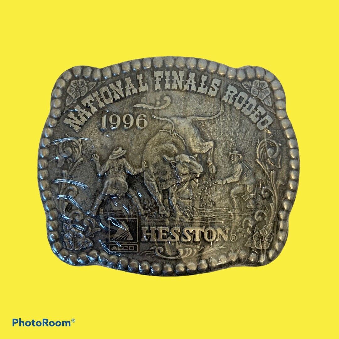 1996 Hesston National Rodeo Finals Belt Buckle New Old Stock Sealed Unopened