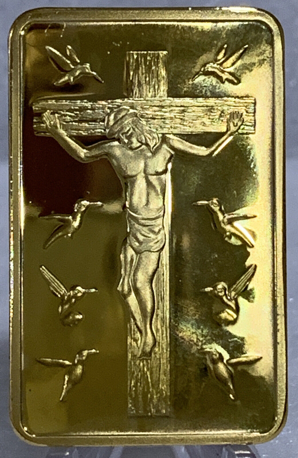 * 10 pieces of Jesus Christ Crucified & 10 Commandments Gold Plated Bar Metal