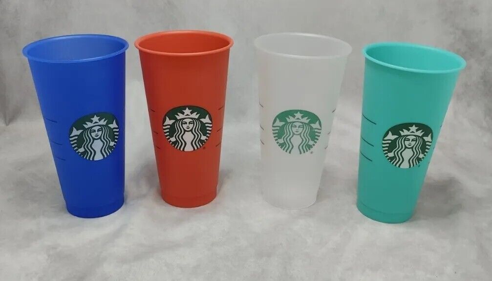 Starbucks Beverage Tumbler Cups 24 oz Colorful containers cold drink lot of 4