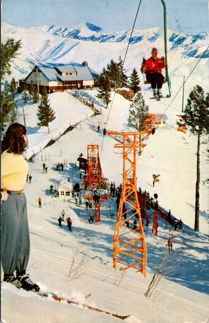 The Ridge Snow Ski Lifts and the Roundhouse, Baldy Mountain, Sun Valley Postcard