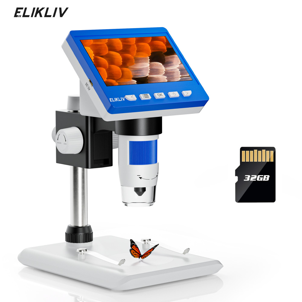 Elikliv USB Digital Microscope 1000X 4.3'' LCD Screen Jewelry Coin Magnifier