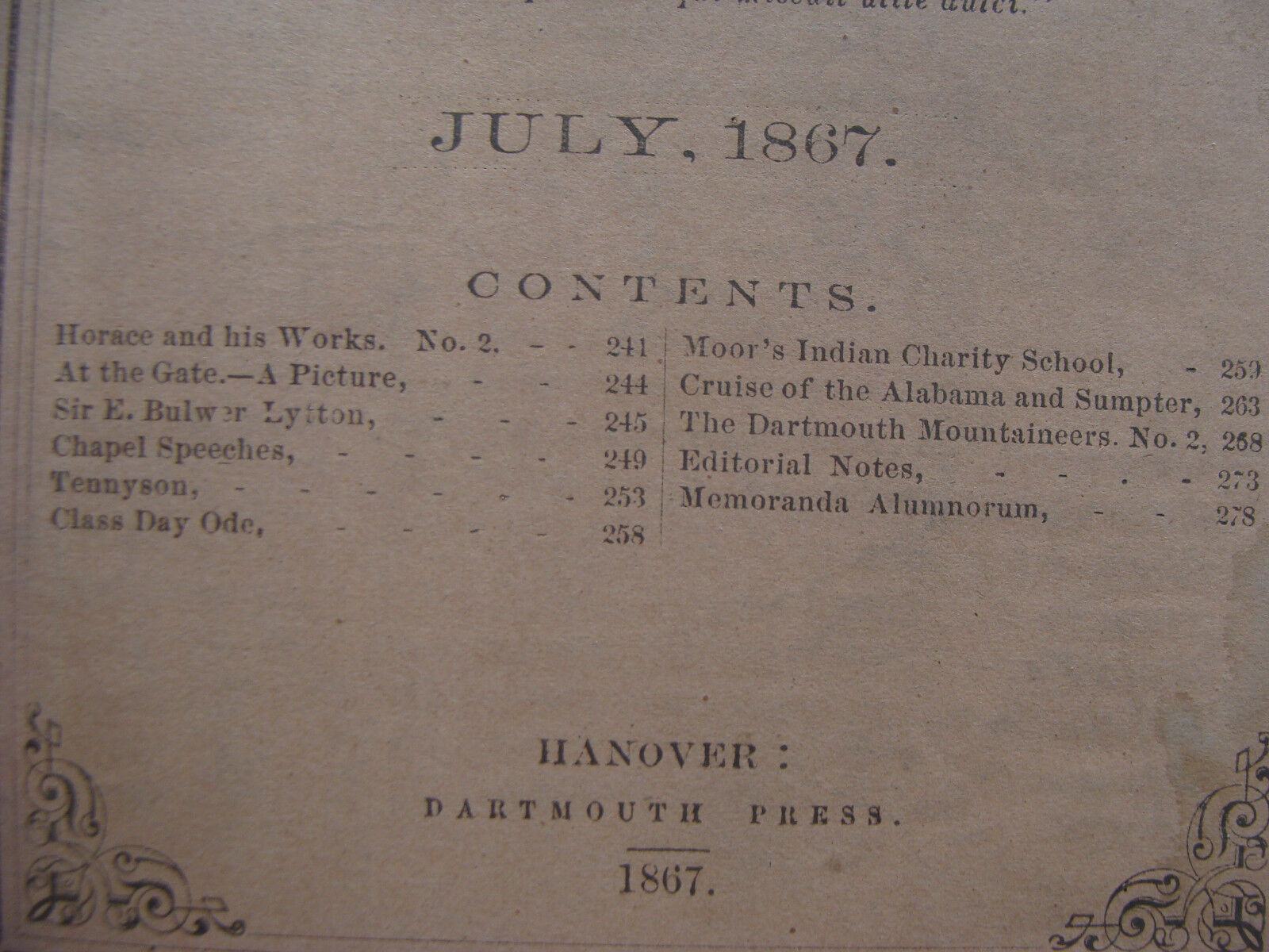 original DARTMOUTH COLLEGE -- july 1867 -- THE DARTMOUTH - 40pgs 