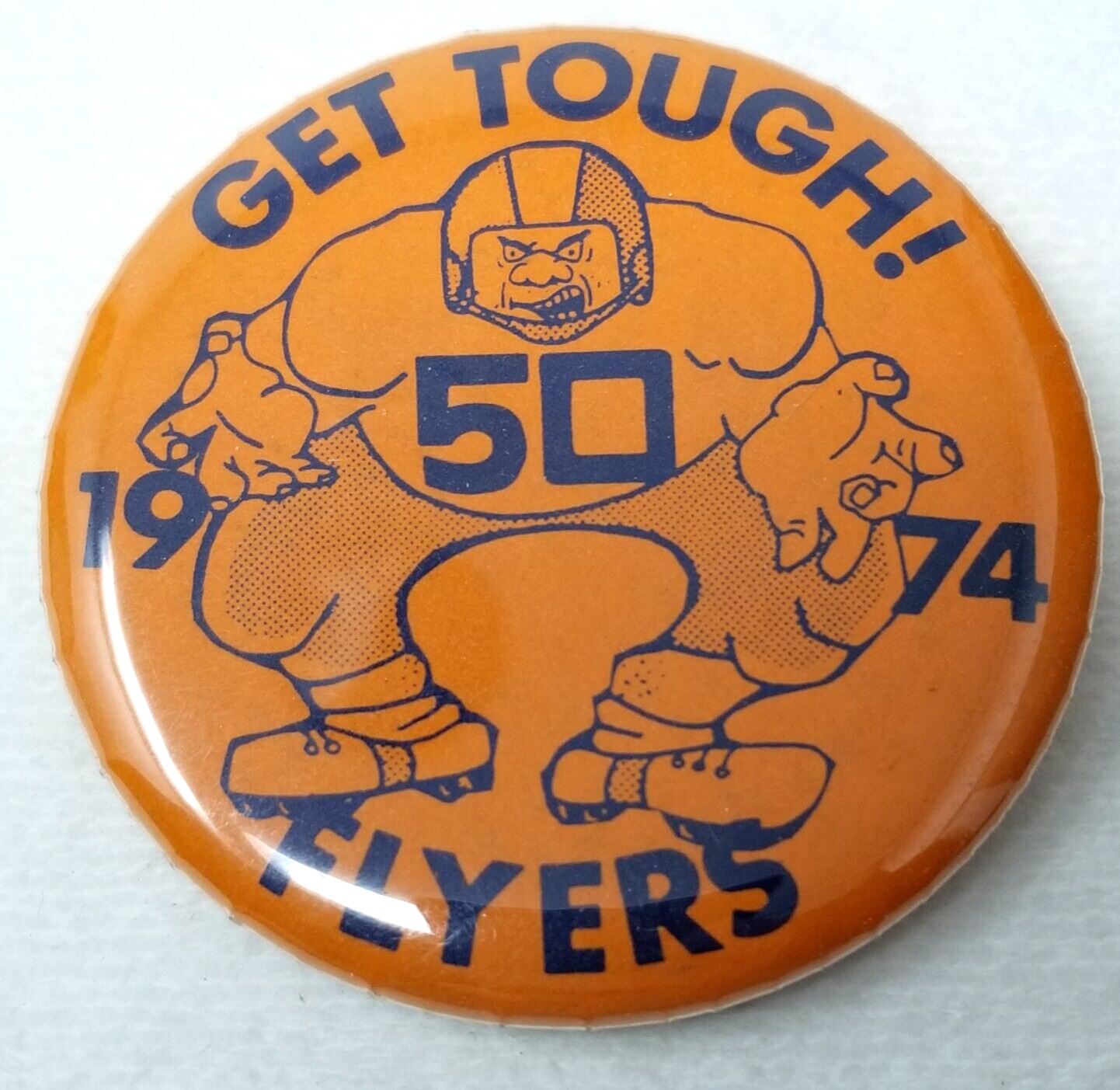 East St. Louis Flyers Football Button 1974 Get Tough Vtg