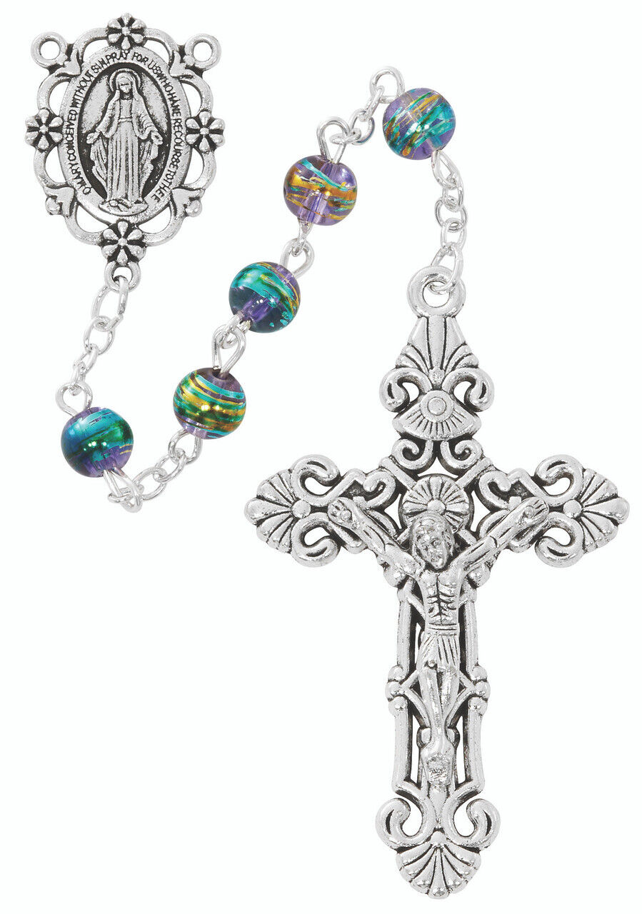 Holy Prayer Multi-Color Bead Rosary Silver OX Center And INRI Crucifix 6mm Beads