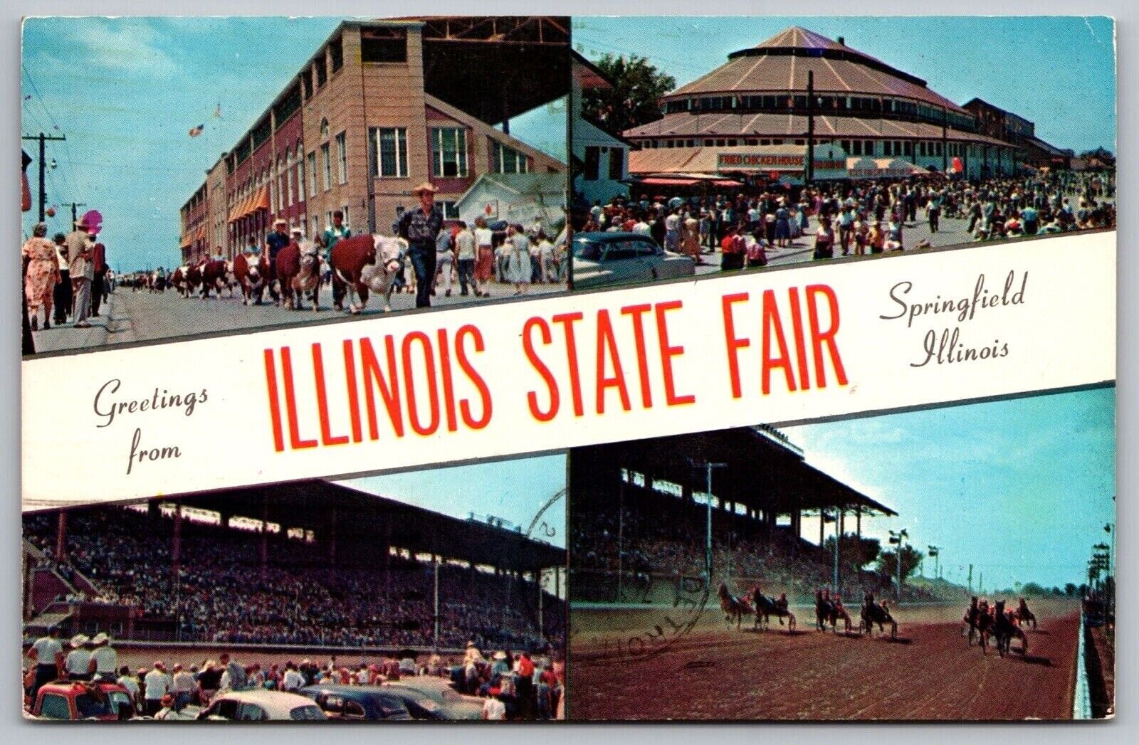 Greetings Illinois State Fair Springfield Ill Multi View Cancel 1963 PM Postcard