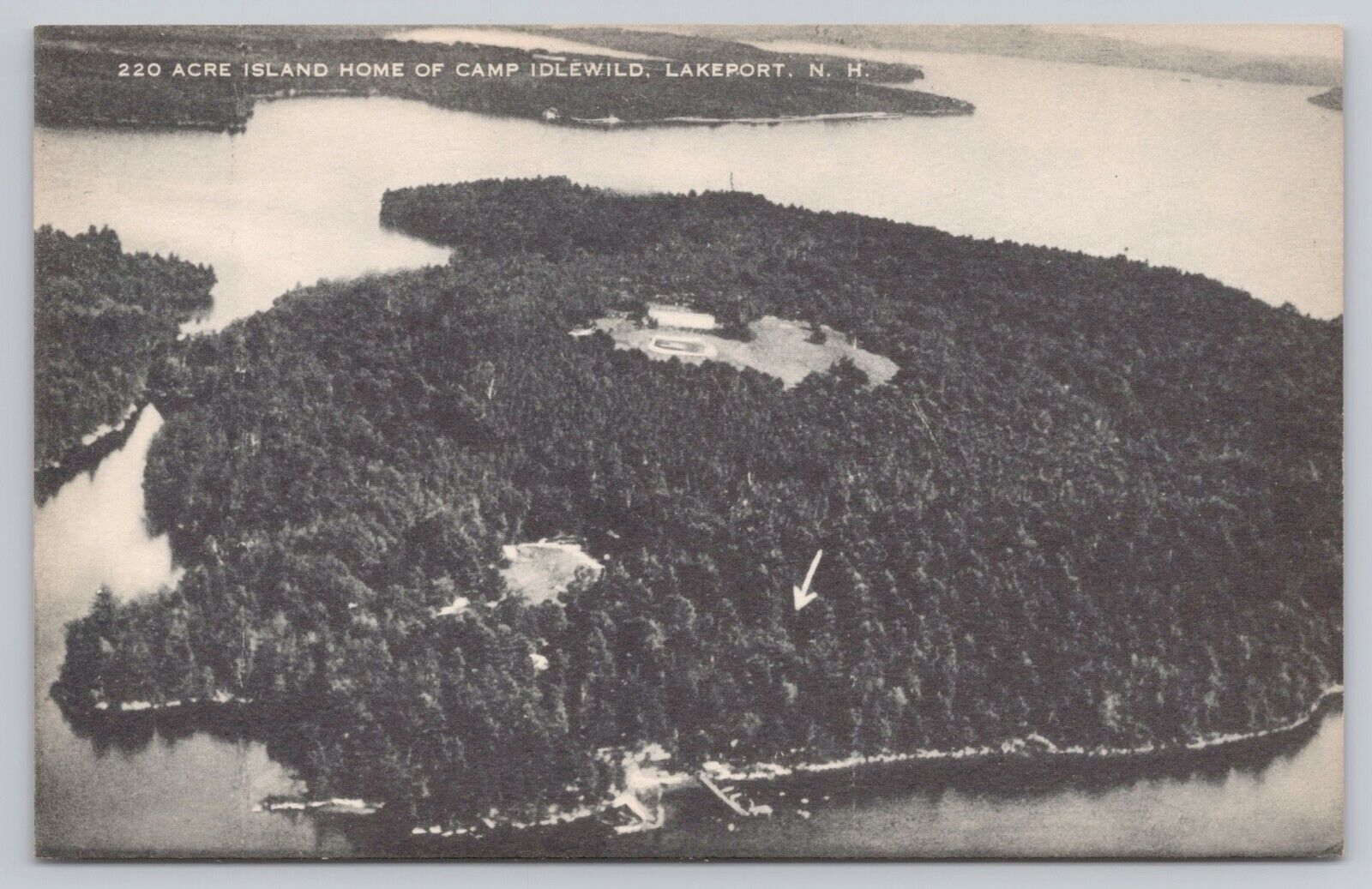 Lakeport New Hampshire, Camp Idlewild Island Home, Aerial View, Vintage Postcard