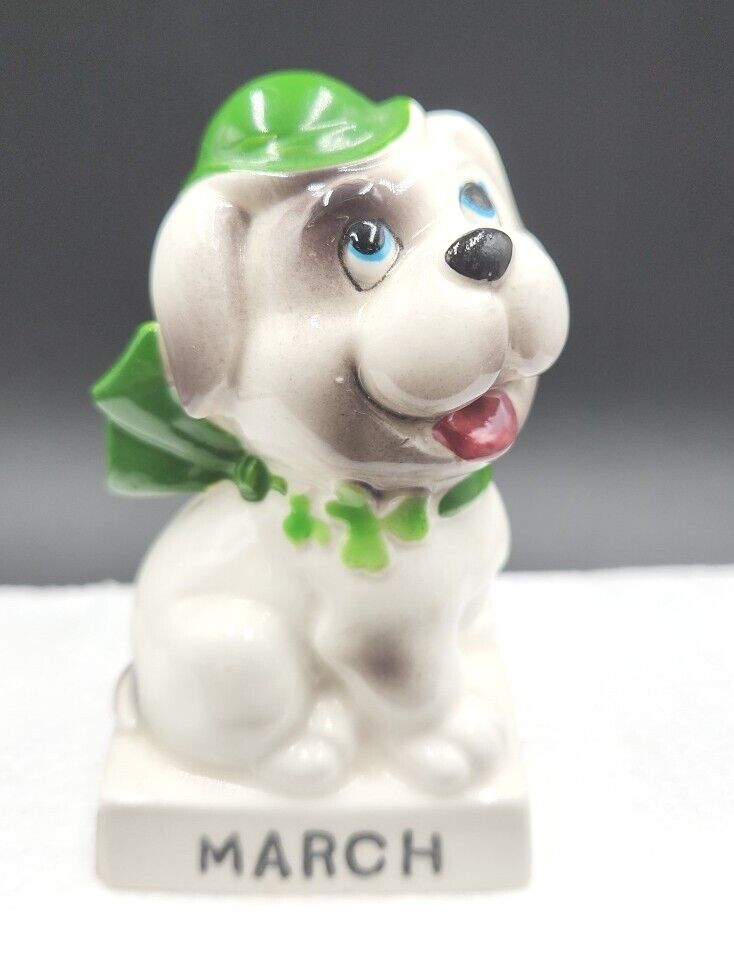 Vintage NORCREST Calendar DOG MARCH Puppy Porcelain Figurine JAPAN ST PATRICKS