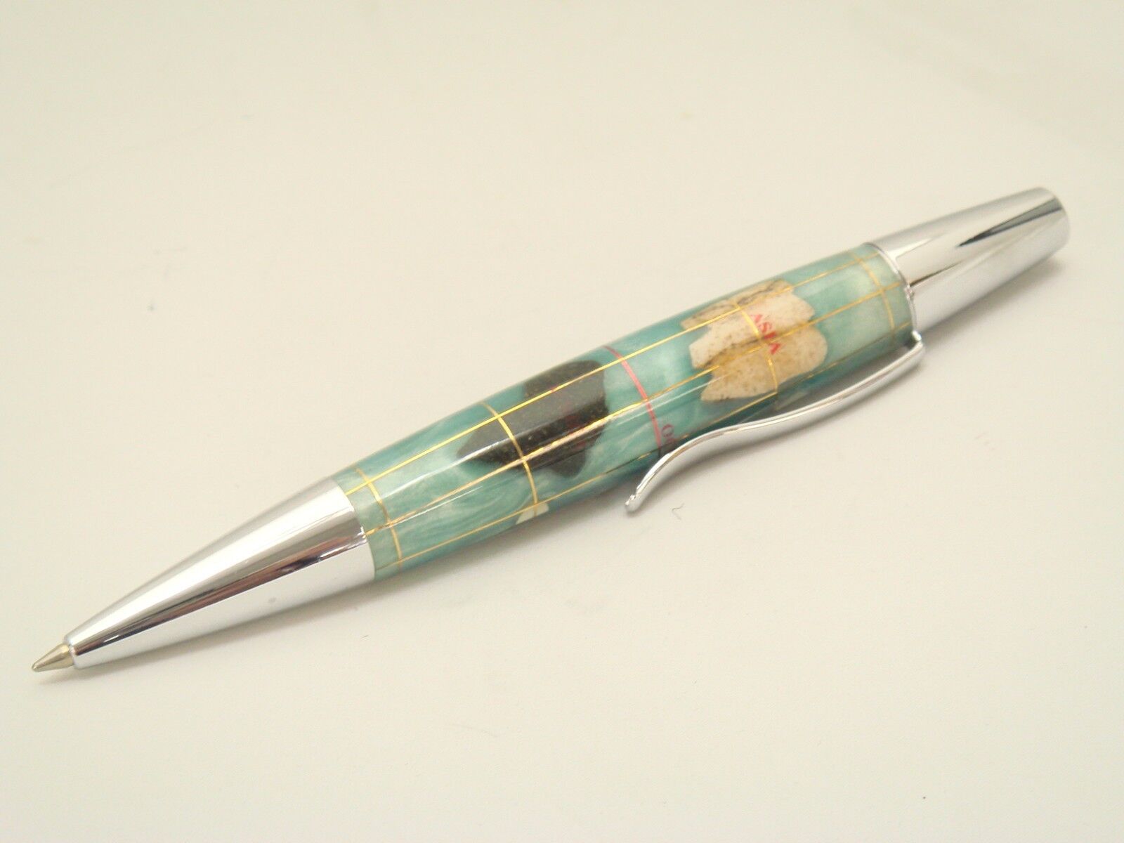 Genuine Authentic Gemstone Globe Handmade Rollerball Pen Pearl Turquoise W/Pouch