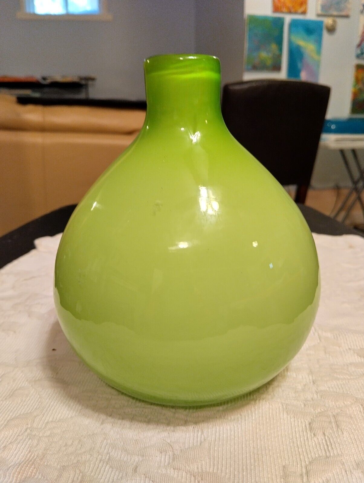 Lime Green Hand Blown Glass Vase Swedish Modernist Look, 7\