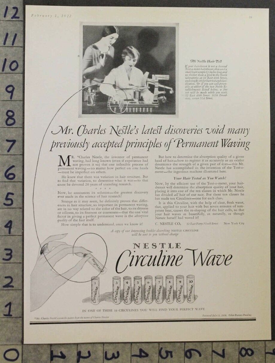 1927 CHARLES NESSLER NESTLE CIRCULINE PERMANENT HAIR WAVE HEALTH BEAUTY AD 29672