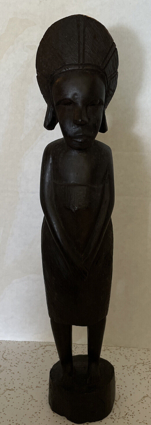 Hand Carved African Woman Fertility Goddess Sculpture Tanzania 13”