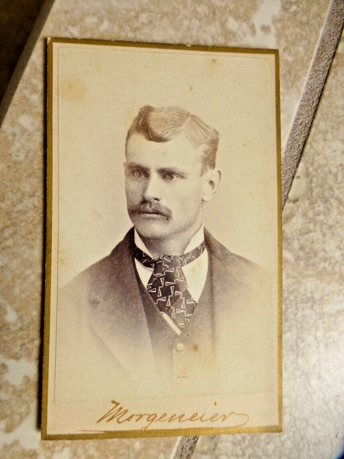 Antique CDV Cabinet Photo Very Serious Young Man Murder Collar WINONA MN