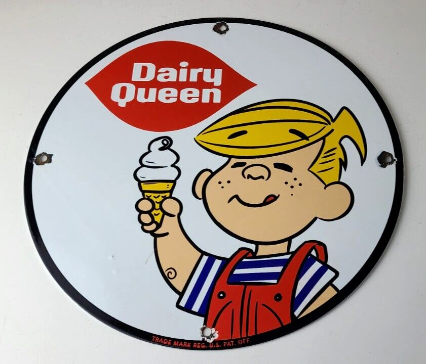 Vintage Dairy Queen Sign - DQ Ice Cream Shop Gas Station Pump Porcelain Sign