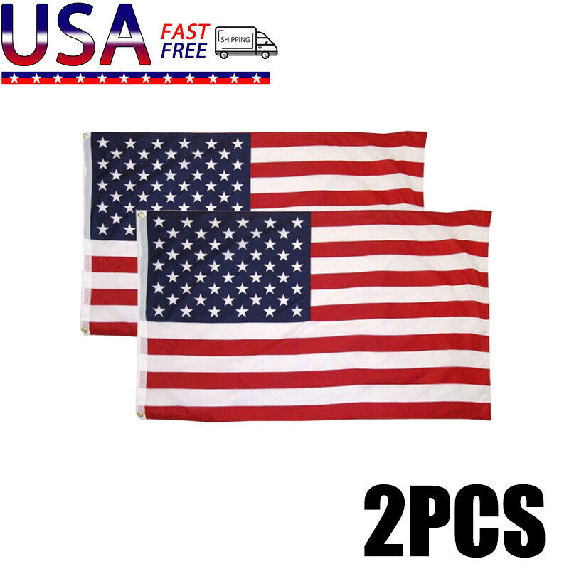 2PACKS 3' x 5' FT Polyester Stars Brass 2 Grommets USA US U.S. American Flag NEW