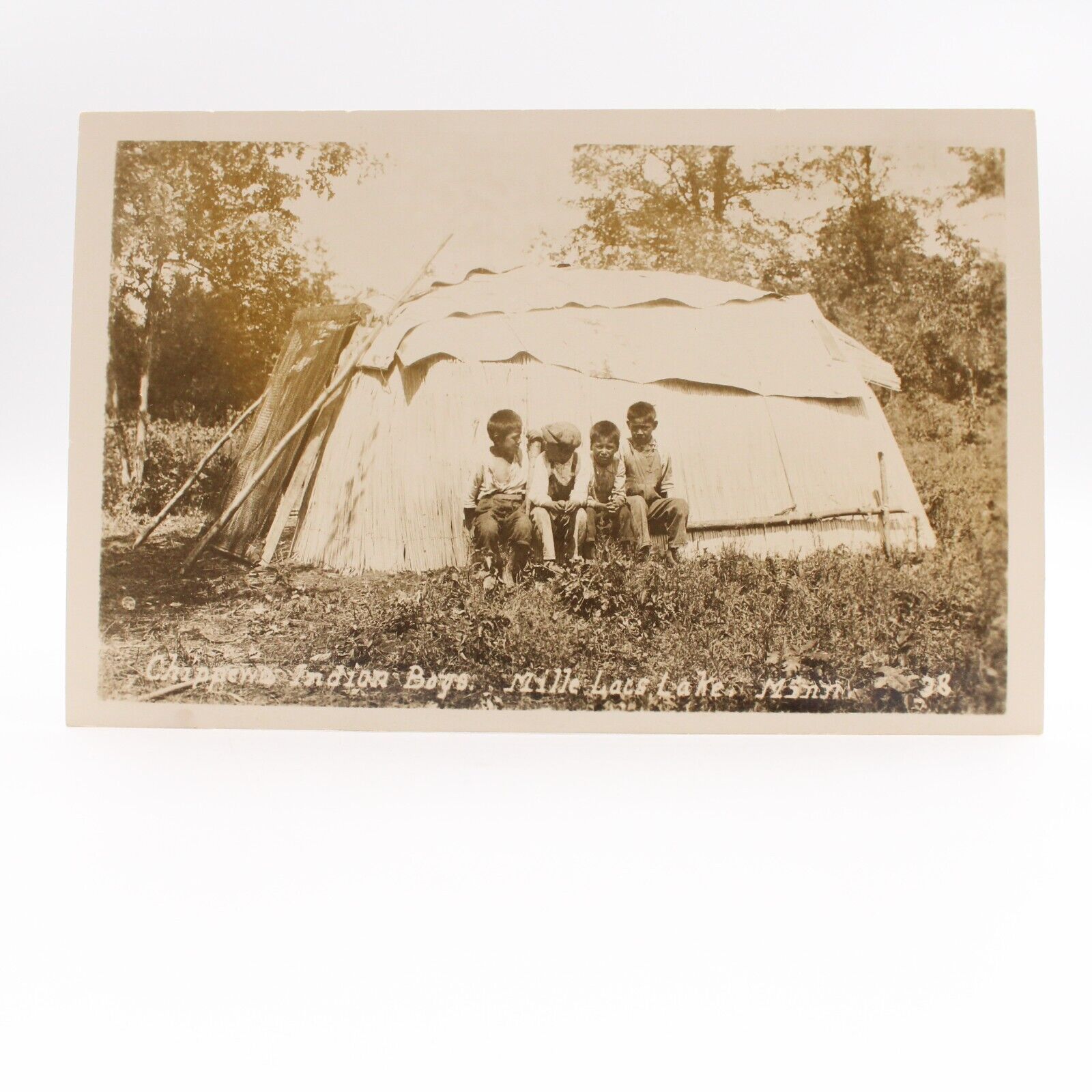 RPPC Chippewa Indian Boys Mille Lacs Lake Minnesota Unposted Real Photo Postcard