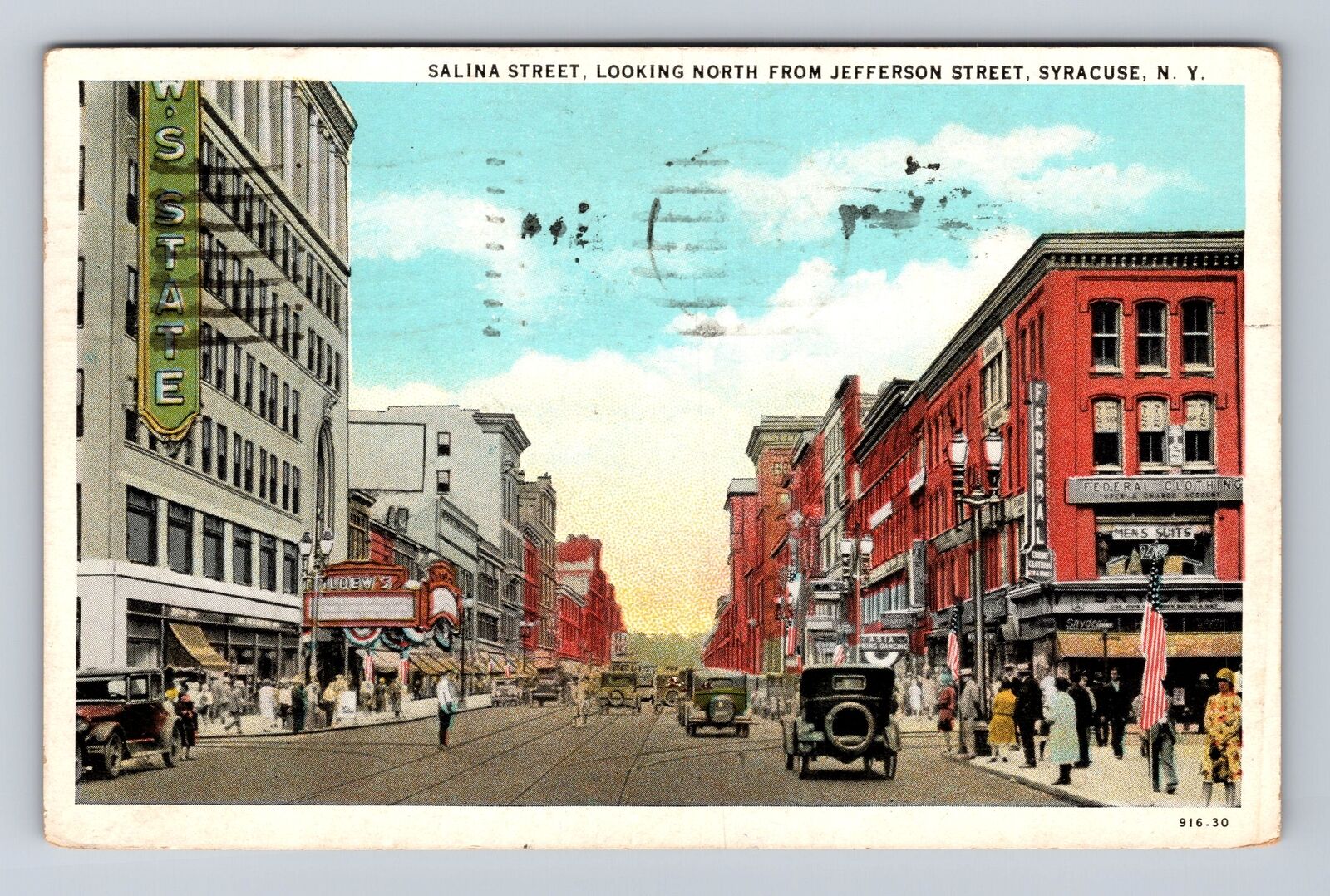 Syracuse NY-New York, Salina Street, Advertisement, Vintage c1933 Postcard