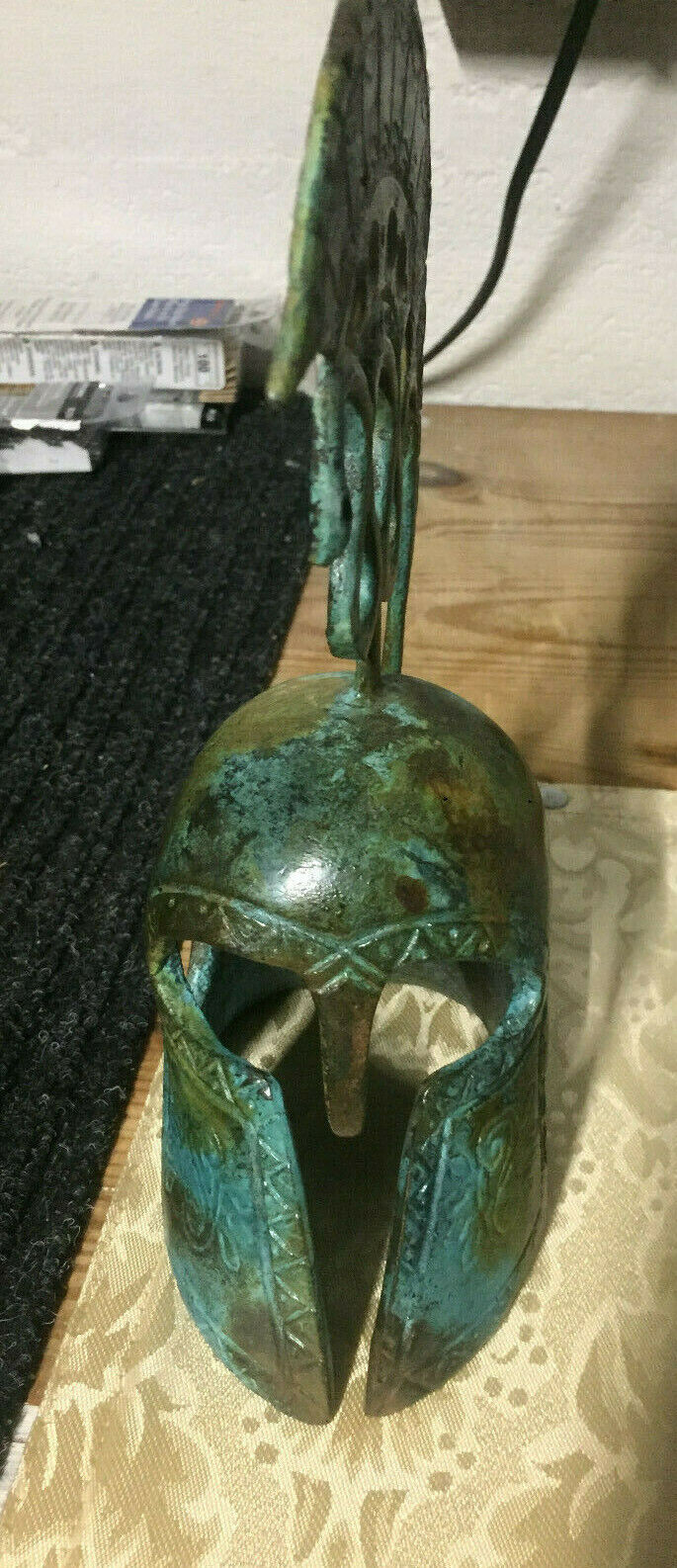 Athenian helmet with snake crest bronze greek statue