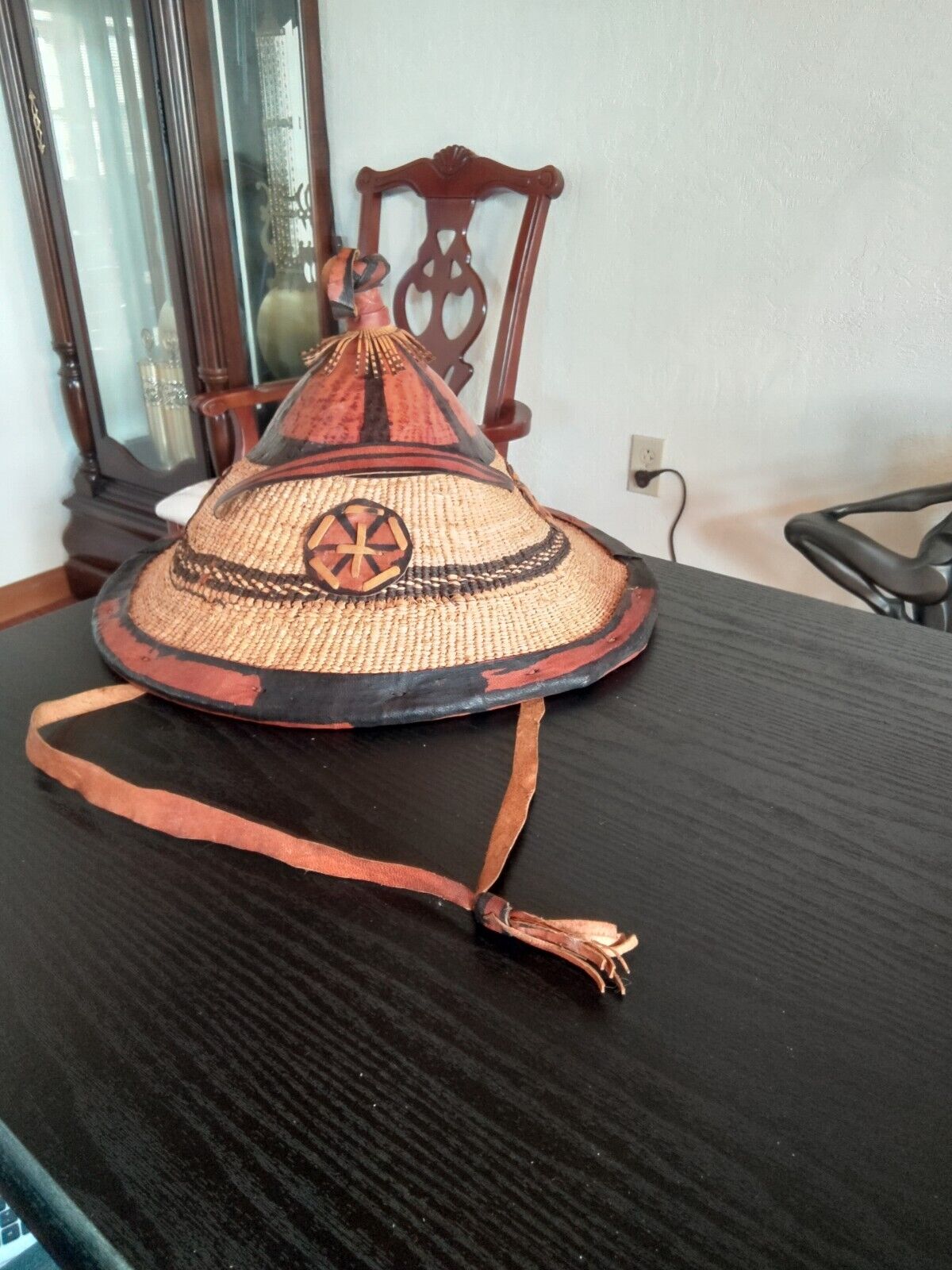 Vintage African Fulani Straw and Leather Sun Hat Handmade