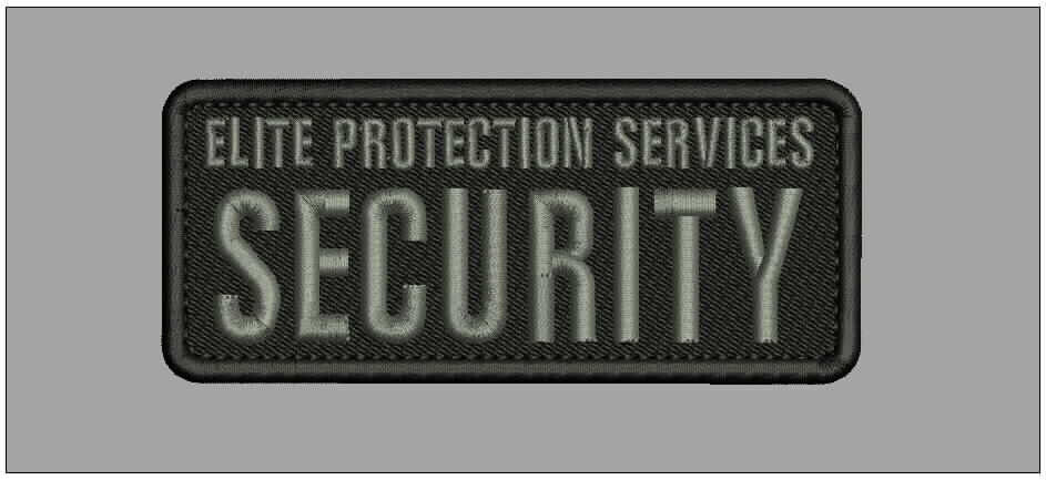 CUSTOM SECURITY EMBROIDERY PATCH 2X5 HOOK ON BACK  BLK/GRAY