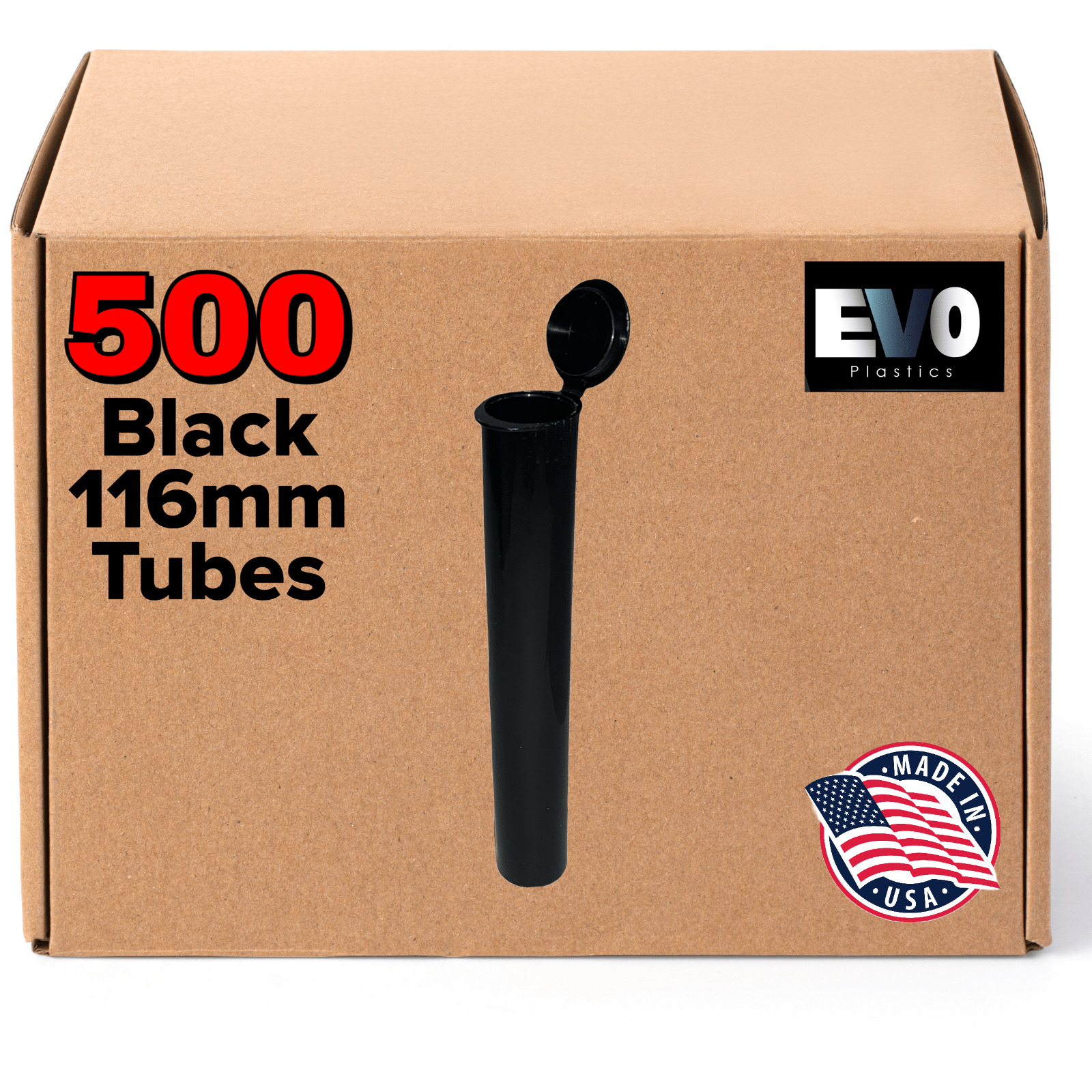 116mm Pre-Roll Tubes 500 Black, Pop Top Joints, BPA-Free Pre-Roll Vial