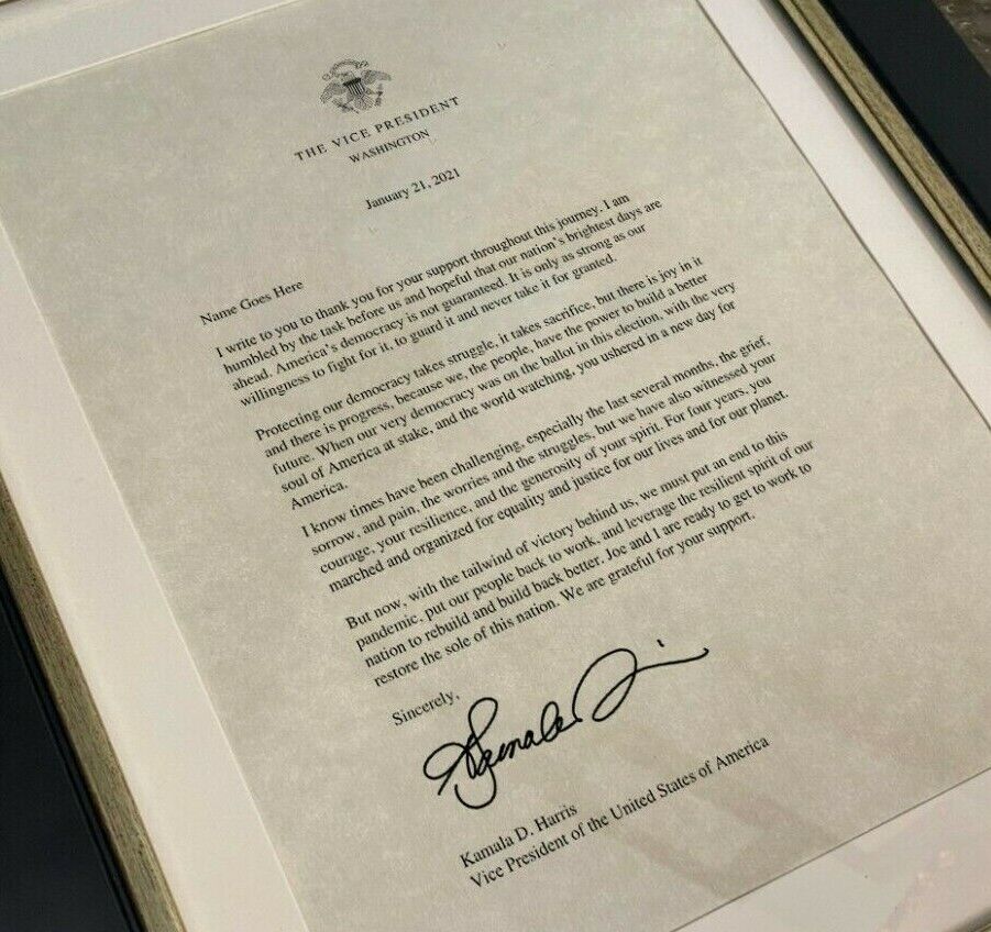 SIGNED Kamala Harris Personalized Vice President White House Letter