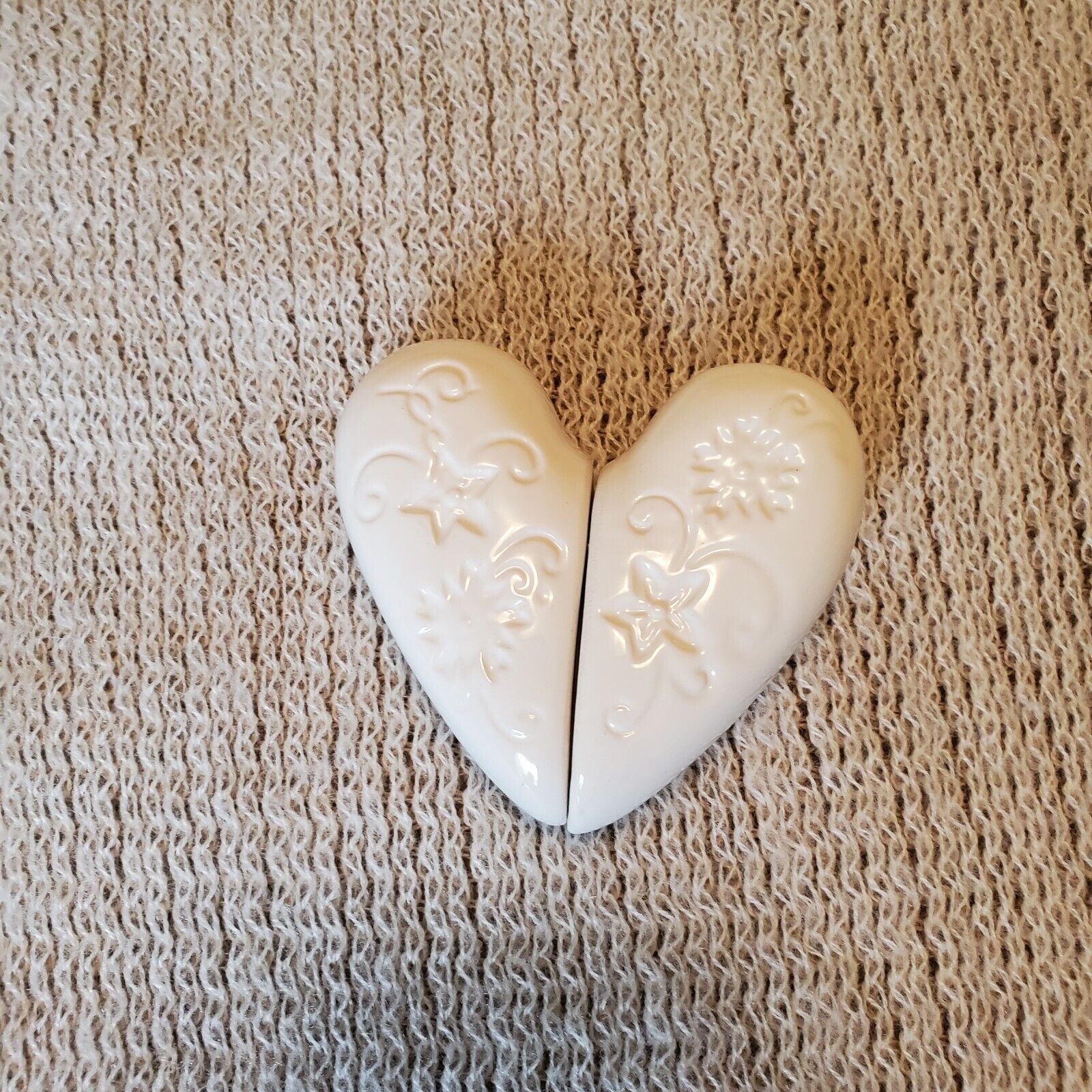 Magnetic Salt And Pepper Shakers Porcelain Heart Floral White