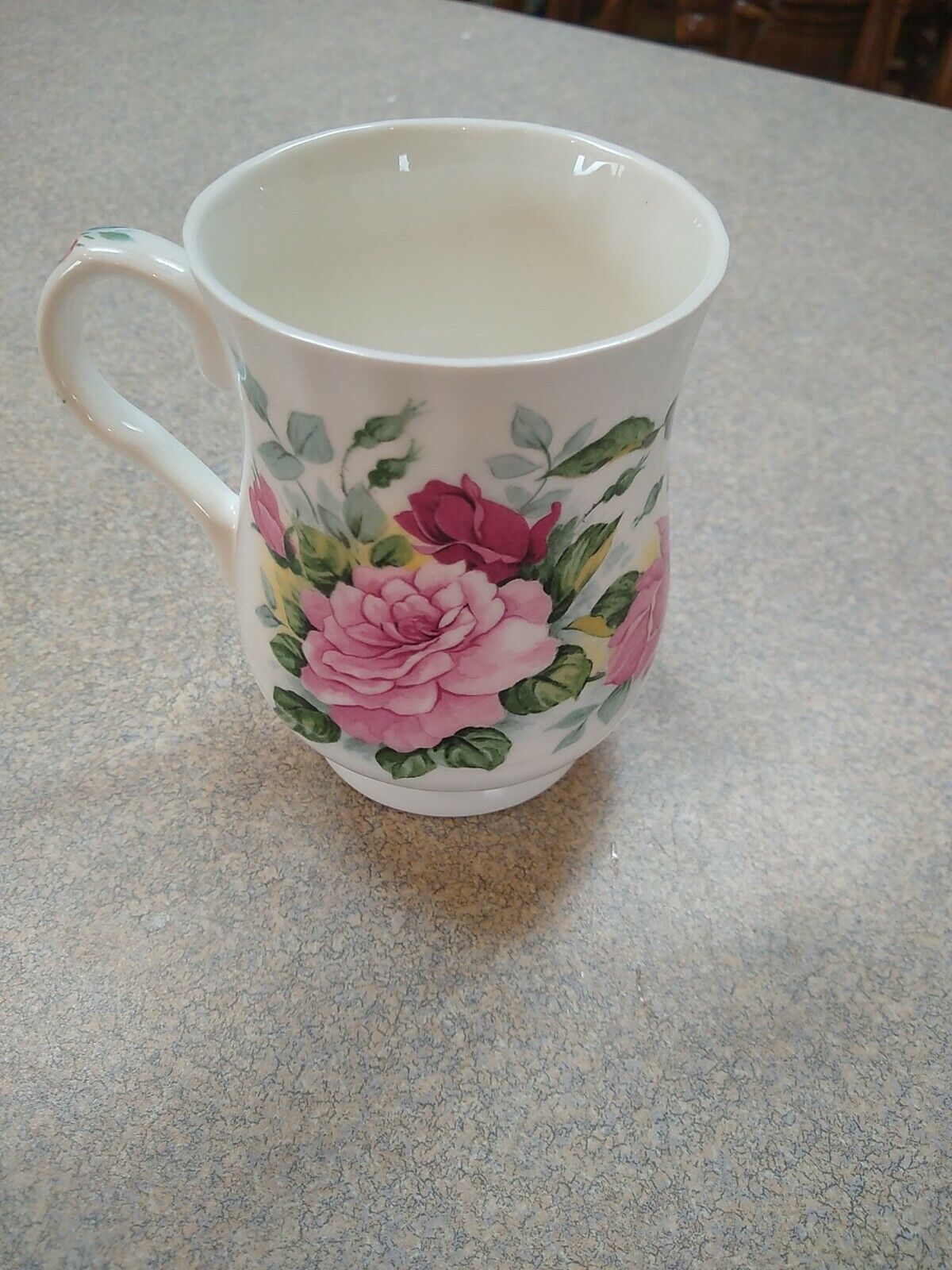 Superior Ceramics English Fine Bone China Coffee Cup pink, red.mauve roses nice.