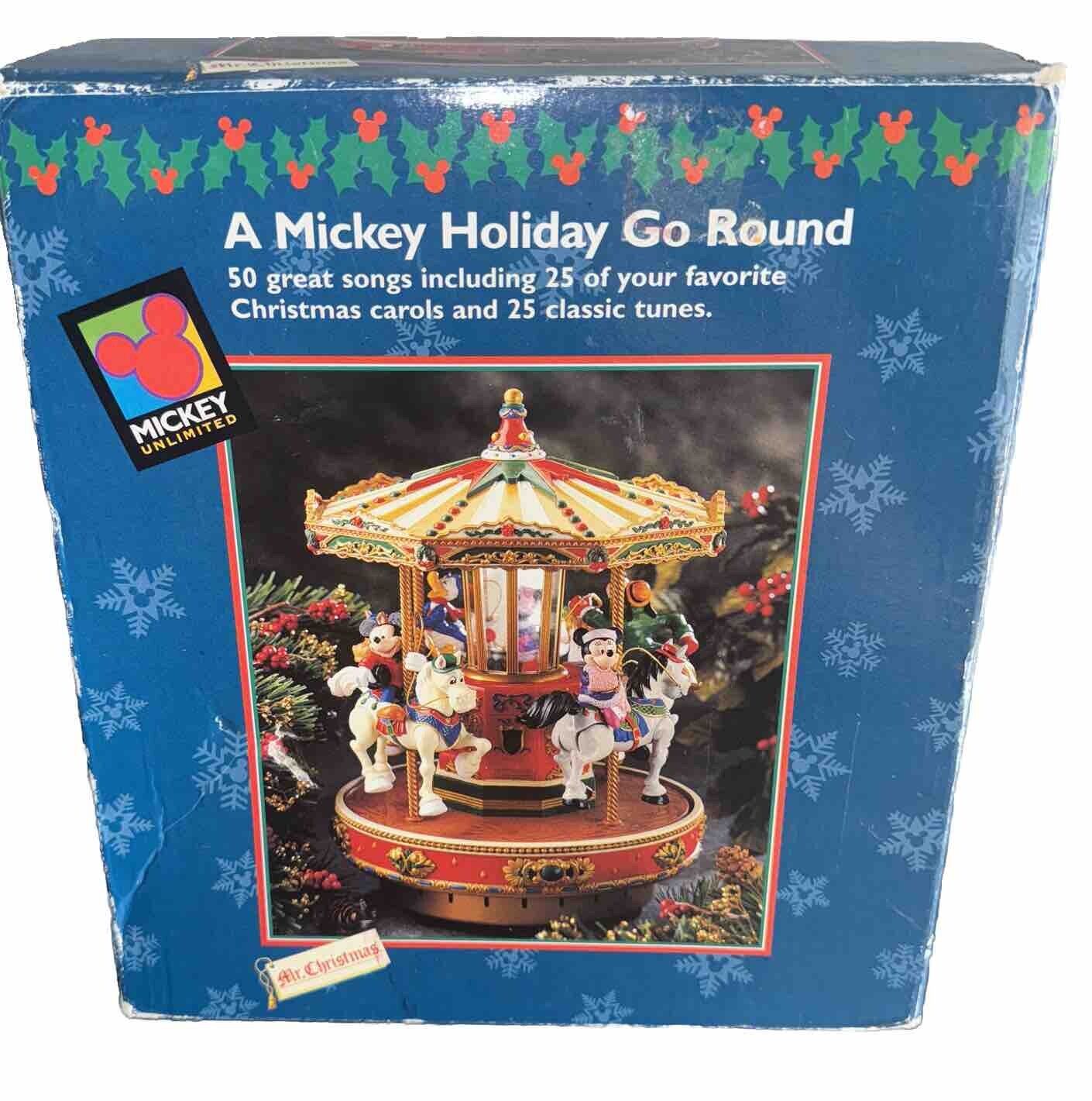 1996 Mr. Christmas Disney A Mickey Holiday Go Round Carousel Works In Box *Read*