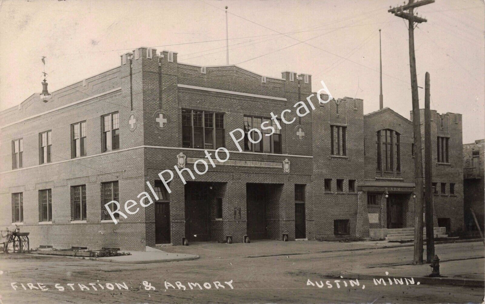 RPPC Austin Minnesota Fire Station & Armory c1920 Real Photo Vintage Postcard